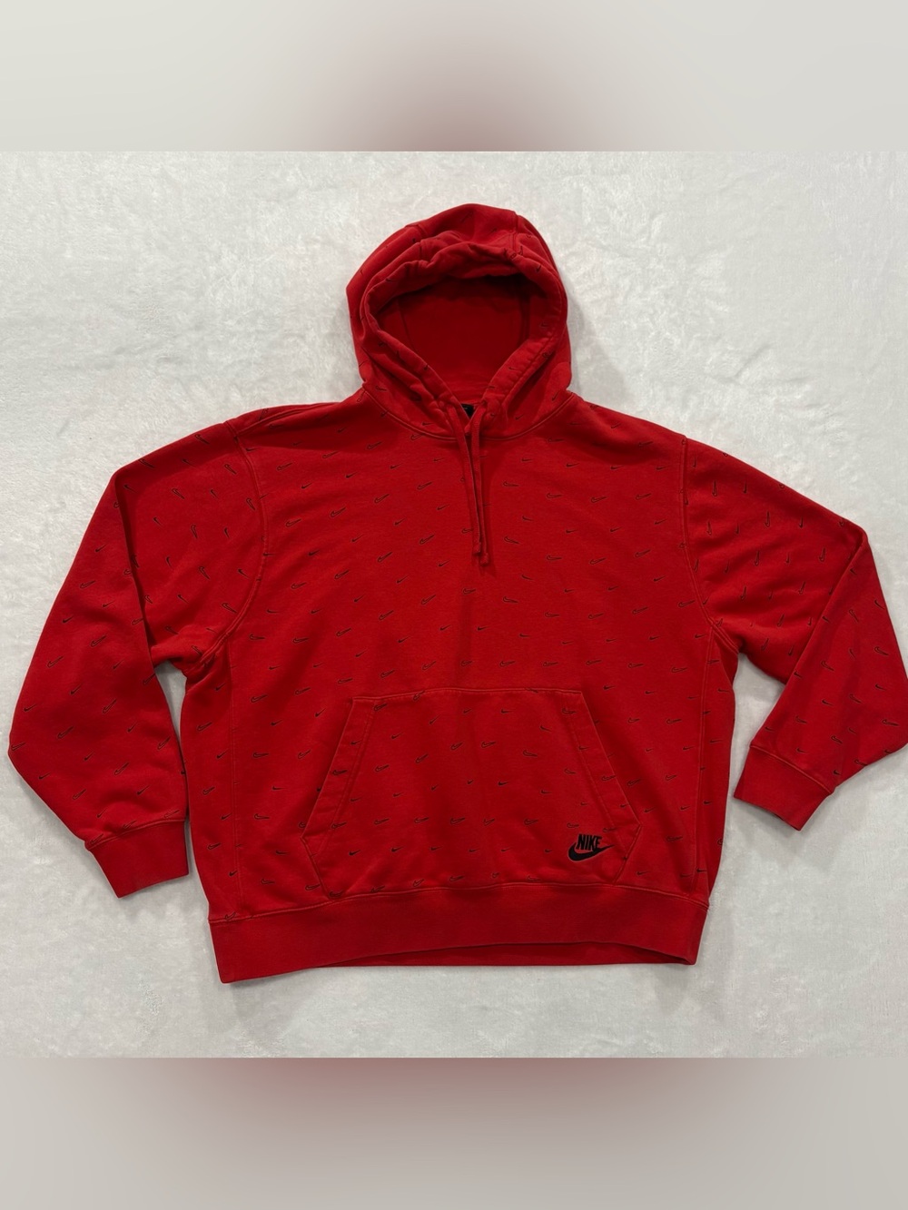 Nike Red All Over Swoosh Logo Sweatshirt Hoodie Men’s Size XL